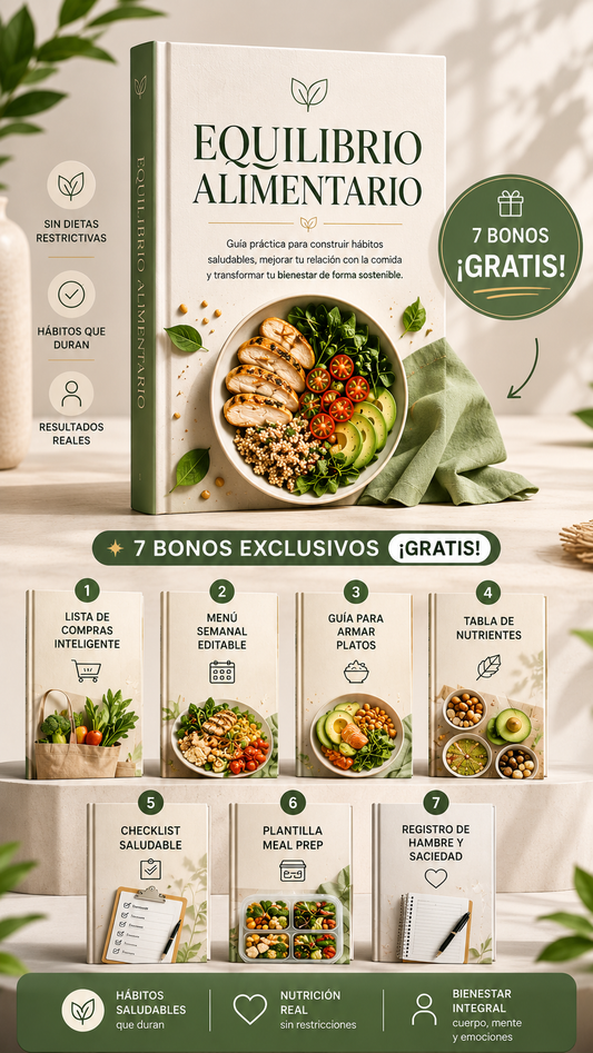 EQUILIBRIO ALIMENTARIO| Aprende a Comer Mejor SIN Dietas + 7 BONUS GRATIS | Hábitos Reales y Resultados Sostenibles